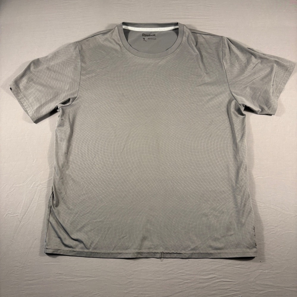 Reebok Mens Gray Short Sleeve Performance Athletic T-Shirt XL Grid Pattern